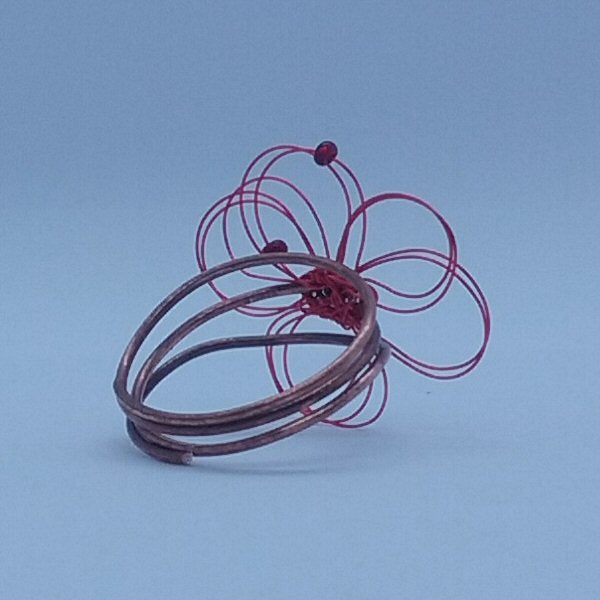 Copper Poppy ring - detail