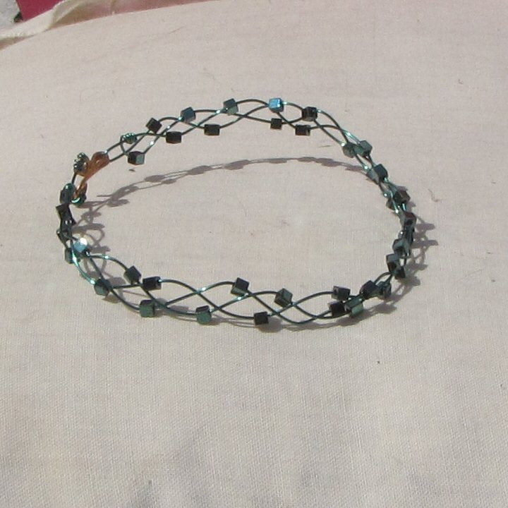 Sea-green coloured copper plaited bracelet - detail