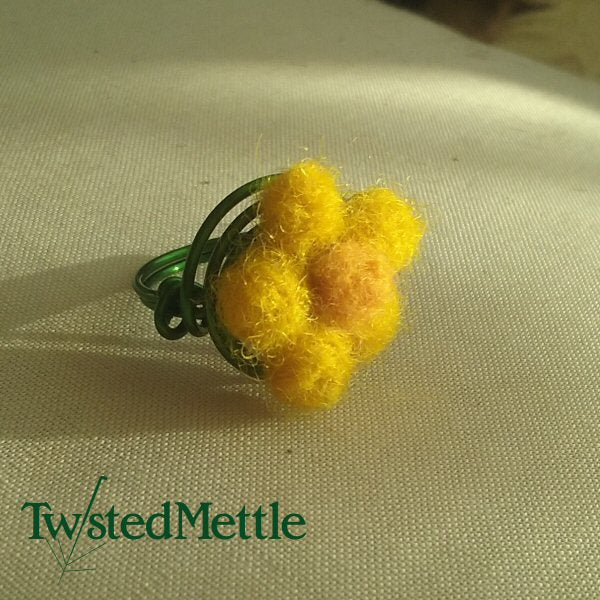 Copper ring with needle felt flower