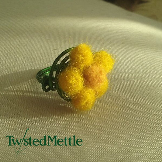 Copper ring with needle felt flower