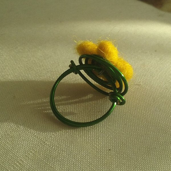 Copper ring with needle felt flower - detail