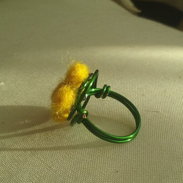 Copper ring with needle felt flower - detail