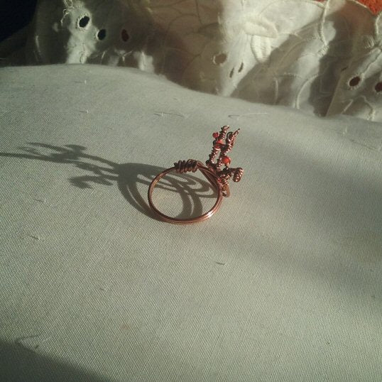 Copper ring. Antler - detail