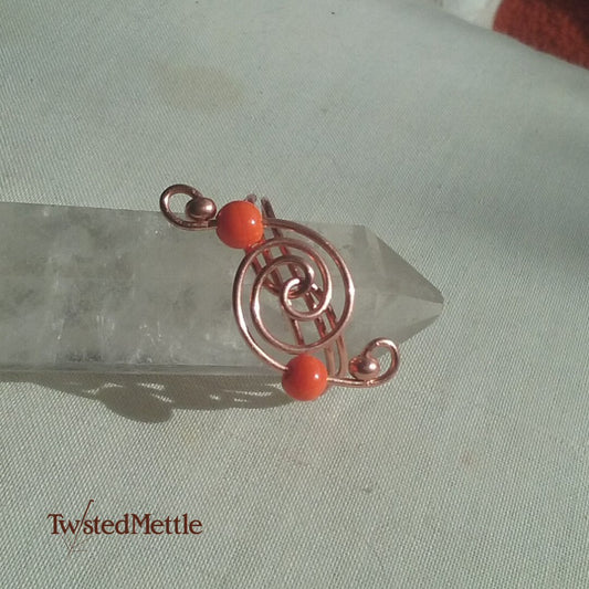 Copper Spiral ring, orange beads
