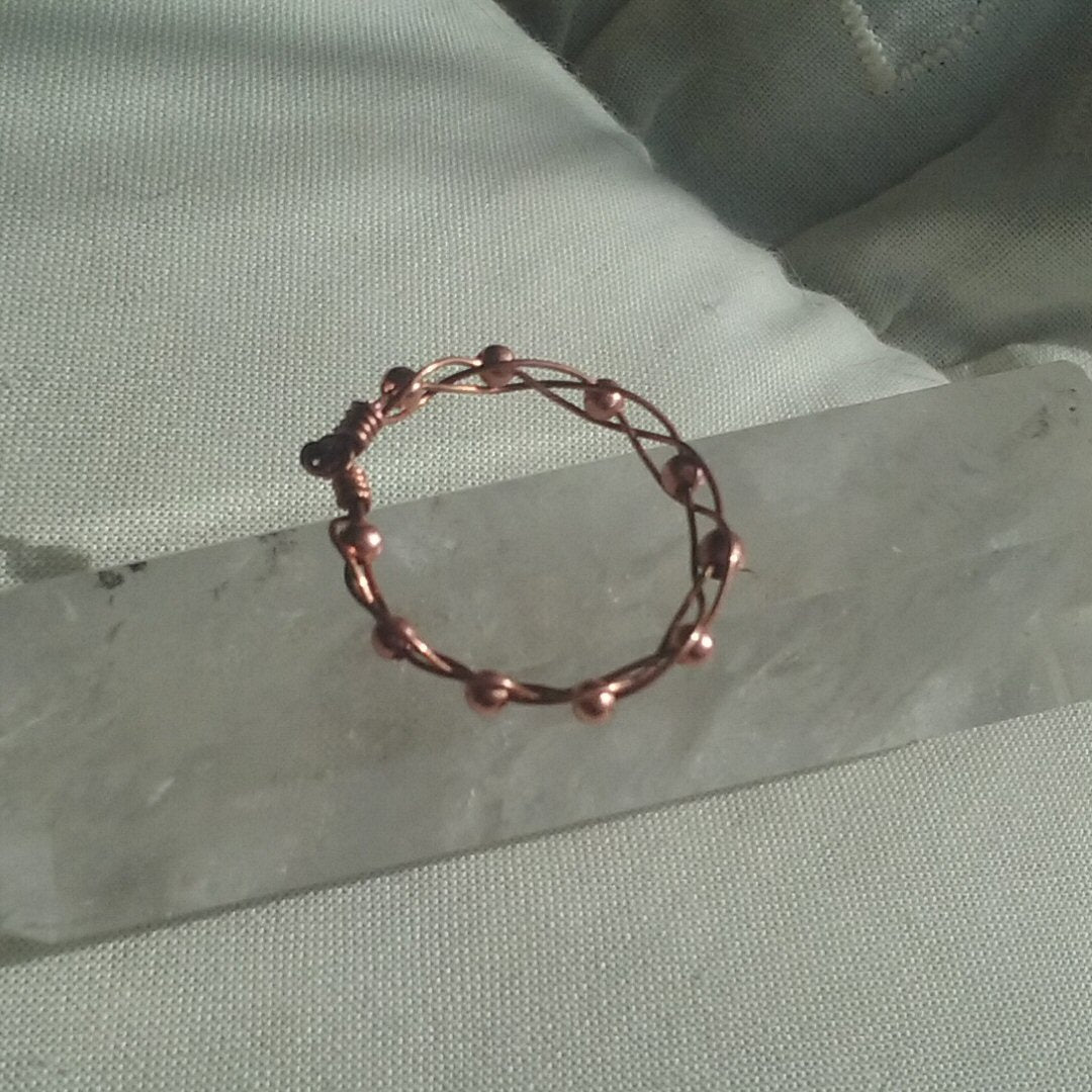Copper braided ring and bracelet set - detail