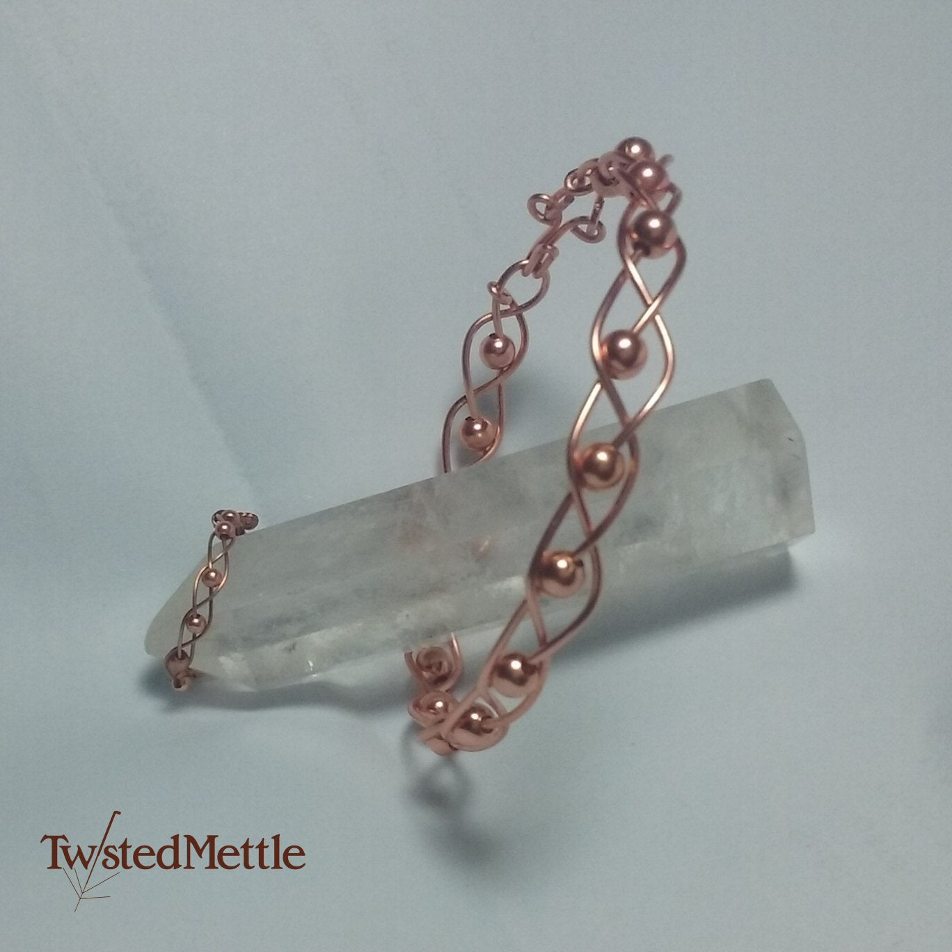 Copper set. Braided ring and bracelet with beads