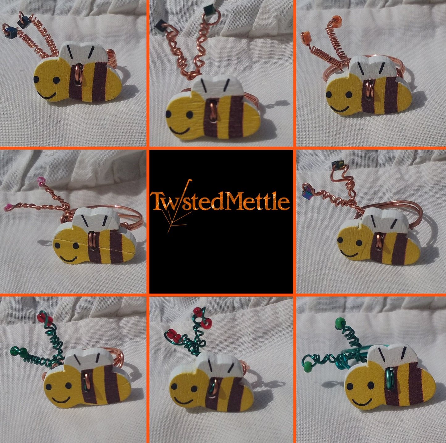 Twisted Mettle copper bee rings