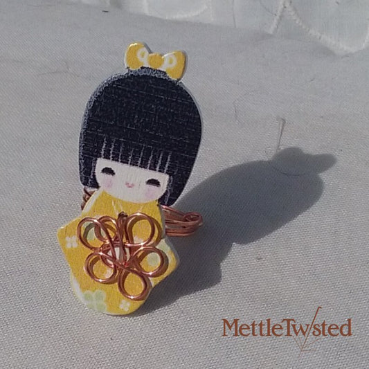 Copper Ring. Japanese Lady Yellow loopy dress + bow