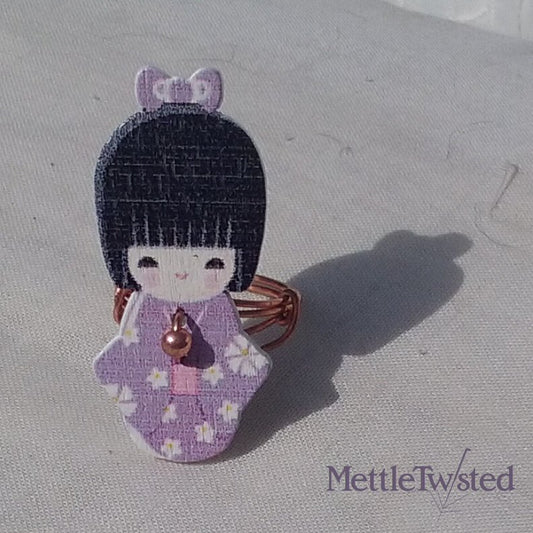 Copper Ring. Japanese Lady lilac dress + bow, copper bead