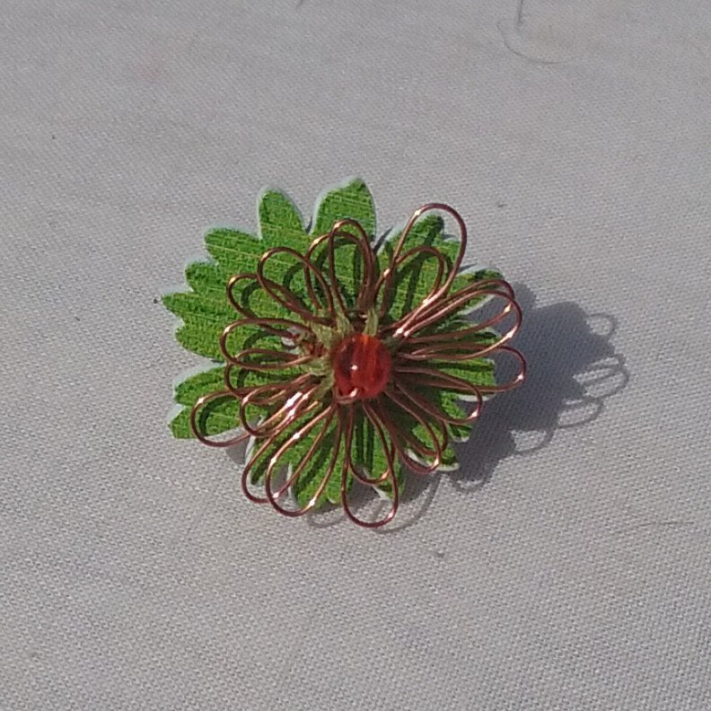Copper Ring. Light green flower - detail