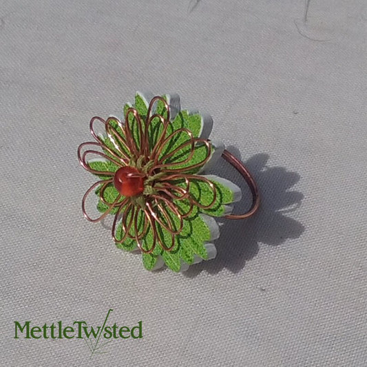 Copper Ring. Light green flower button ring