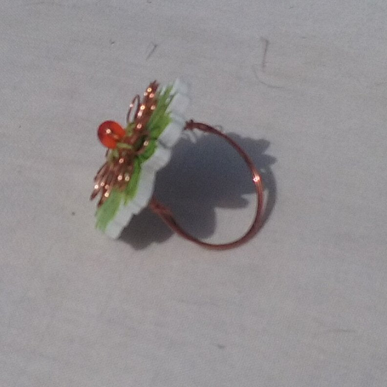 Copper Ring. Light green flower - detail