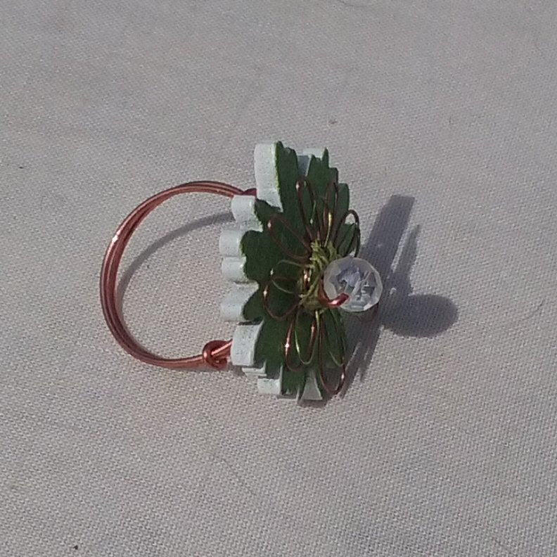 Copper Ring. Light green flower - detail