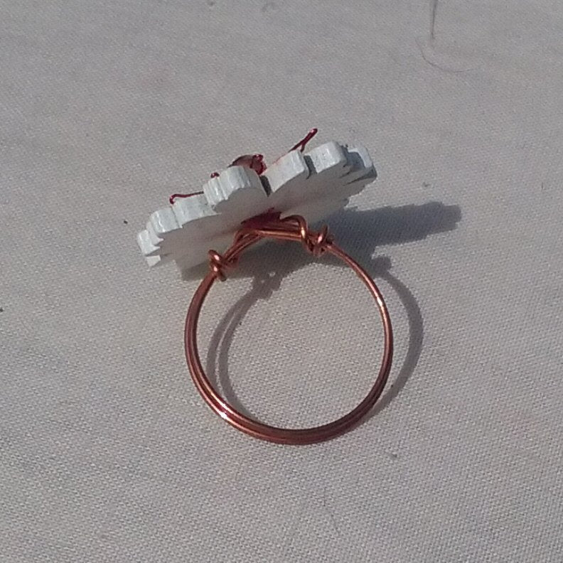 Copper Ring. Orange and red flower - detail