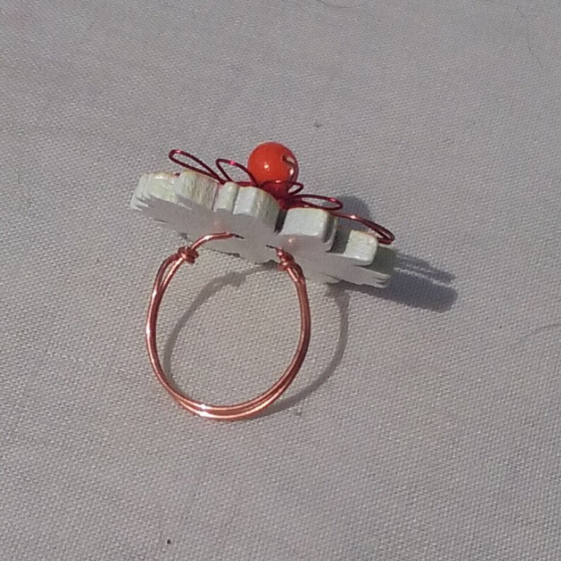 Copper Ring. Orange and red flower - detail