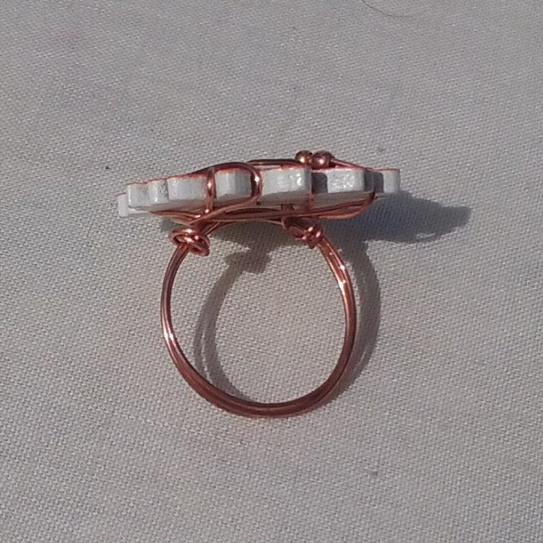 Copper Ring. Orange flower button ring - detail
