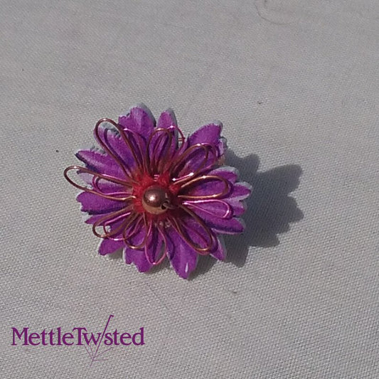 Copper Ring. Purple flower button ring, copper bead