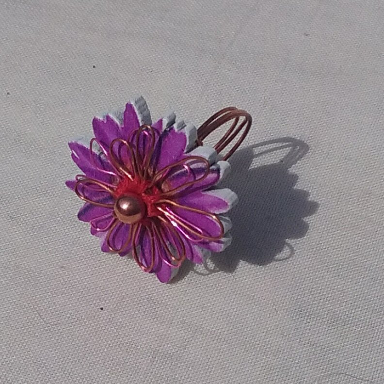 Copper Ring. Purple flower - detail