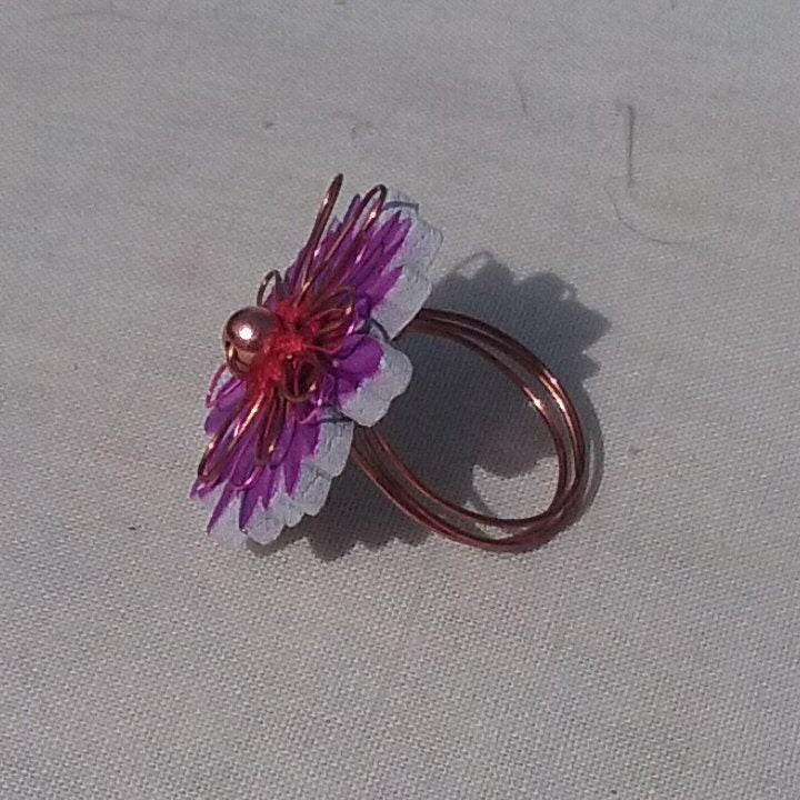 Copper Ring. Purple flower - detail