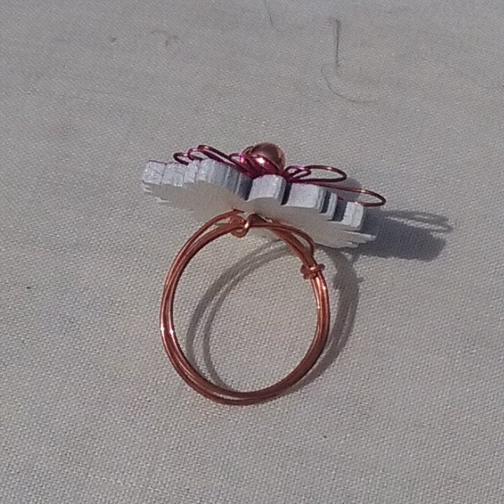 Copper Ring. Purple flower - detail