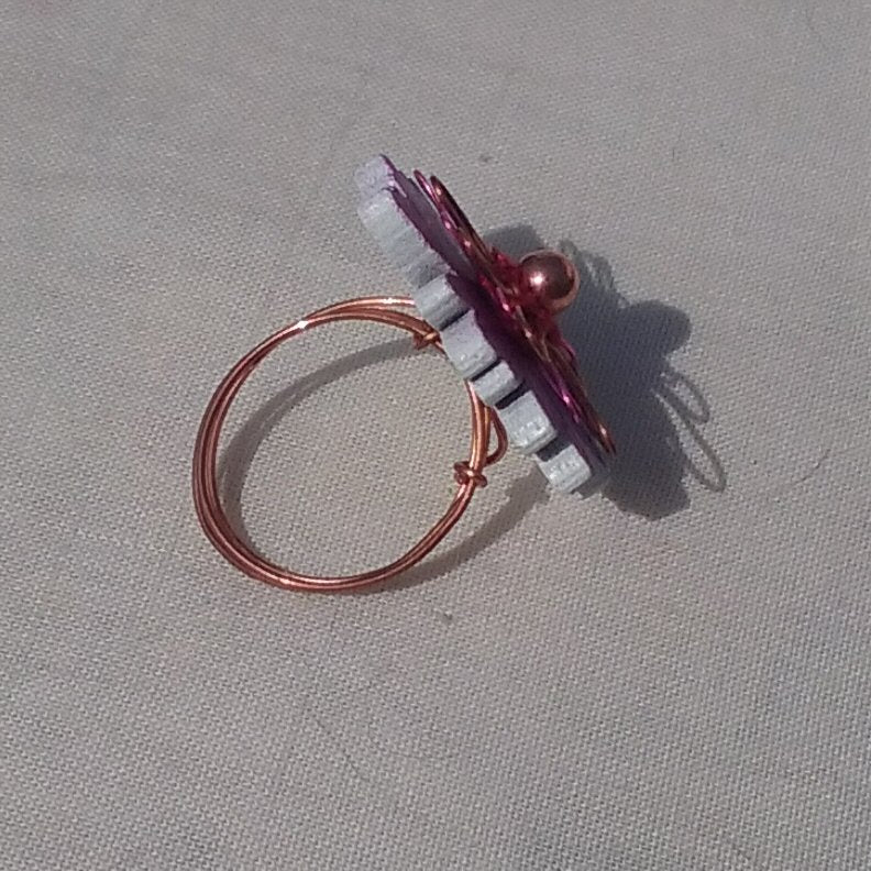 Copper Ring. Purple flower - detail