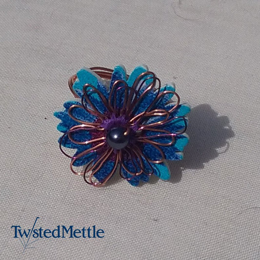 Copper Ring. Two blues flower button ring