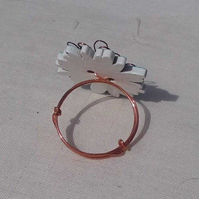 Copper Ring. Two blues flower - detail