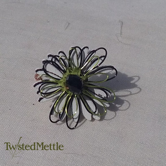 Copper Ring. White and black Daisy button ring