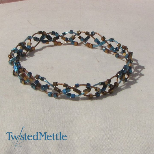 Copper and blue plaited bracelet