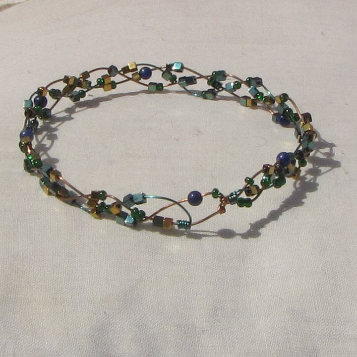 Copper and vivid green coloured copper plaited bracelet - detail
