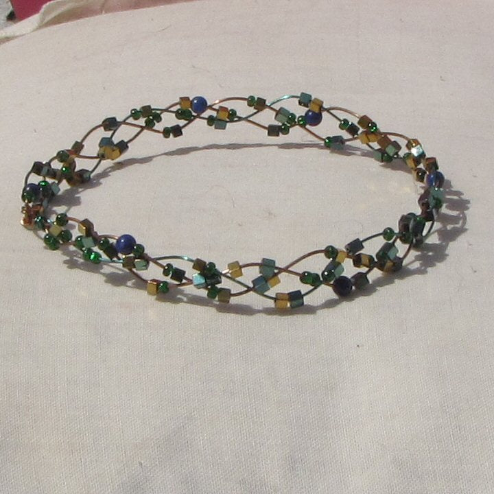 Copper and vivid green coloured copper plaited bracelet - detail