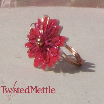 Copper Ring. Pinkish red button flower ring