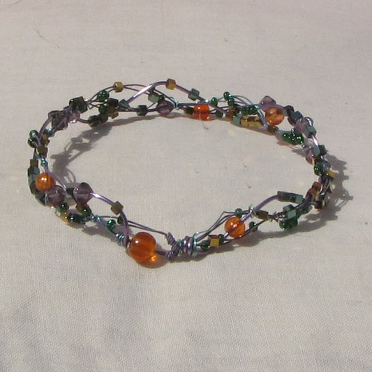 Purple and sea-green coloured copper plaited bracelet, amethyst