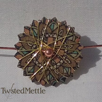 VWB. Copper ring with copper bead, gold coloured copper wrap
