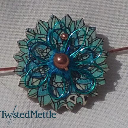 VWB. Copper beads, large + small, two blues coloured copper flower