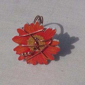 copper ring. orange flower button ring copper beads and wire 138 1