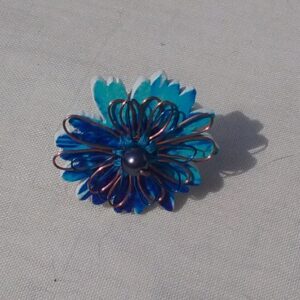 copper ring. two blues flower blue glass bead button ring 138 1
