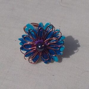 copper ring. two blues flower button ring 138 1
