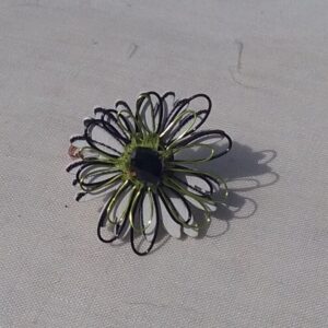copper ring. white and black daisy button ring 138 4