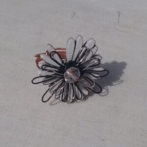 copper ring. white and black daisy button ring crystal centre 138 1